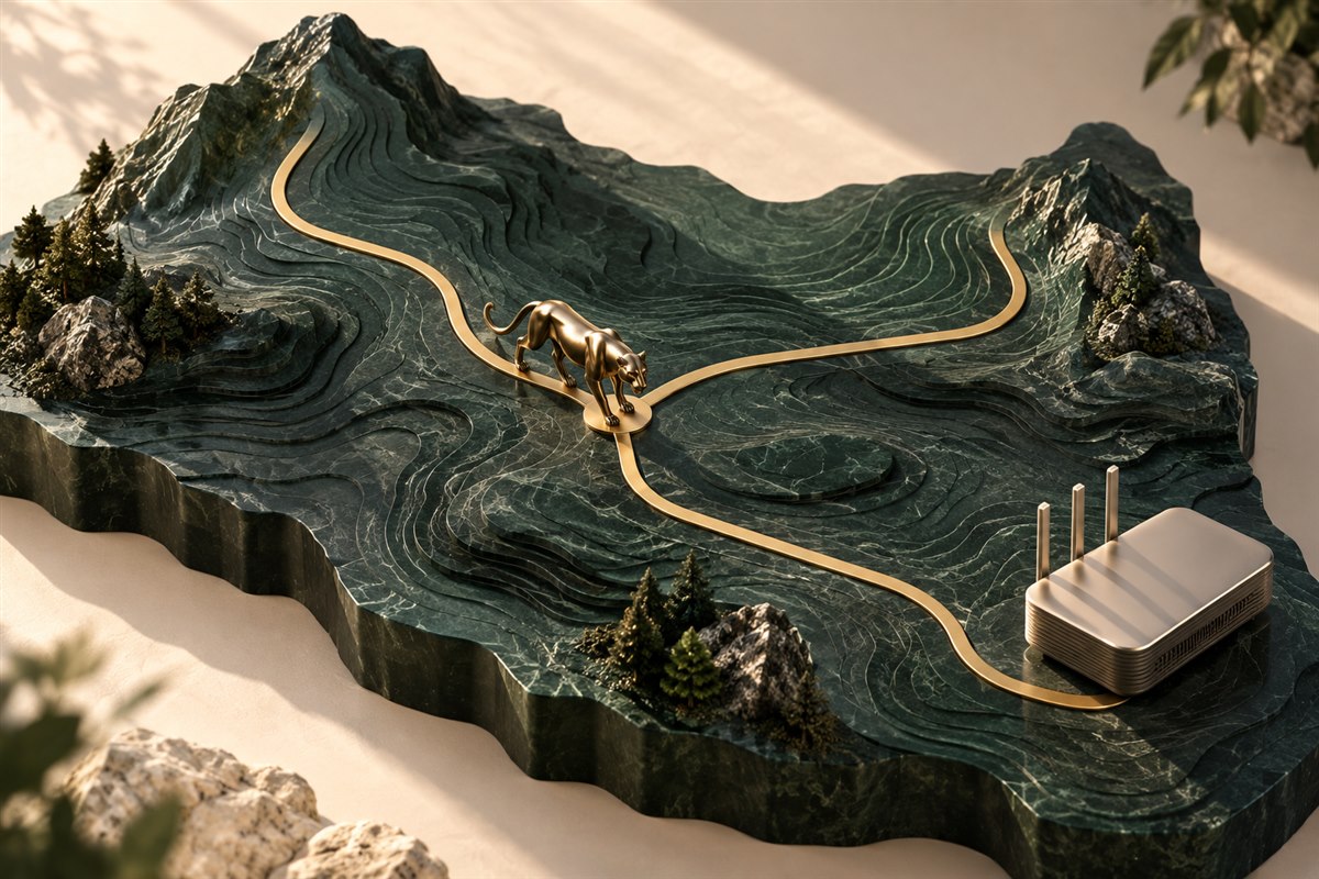 立体地形中分岔的黄铜线路与路由设备